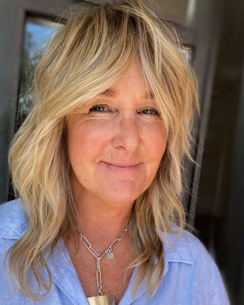Textured Mid-Length with Curtain Bangs