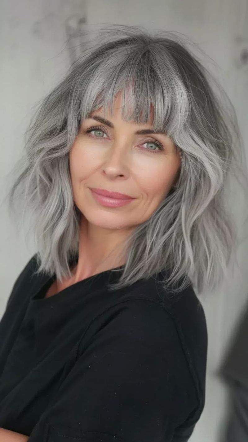 Soft Layered Lob with Curtain Bangs