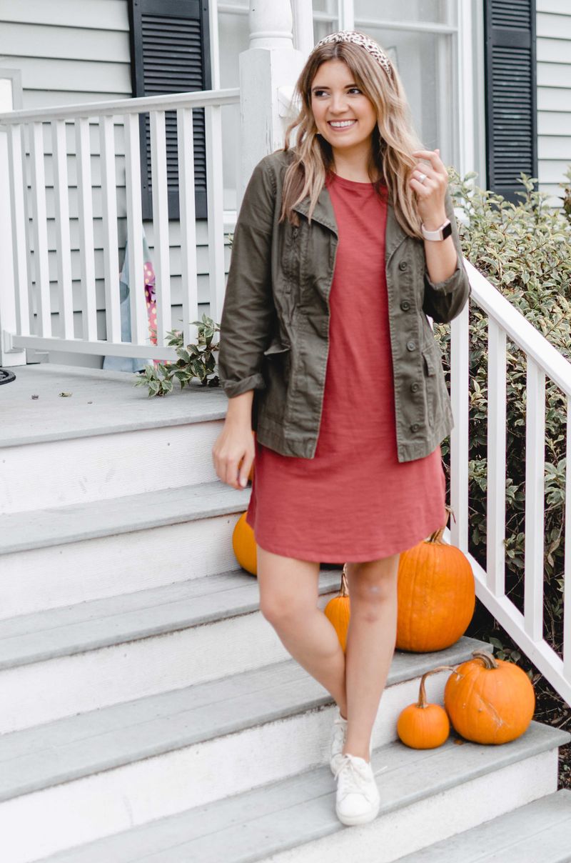 Utility Jacket with Feminine Dress