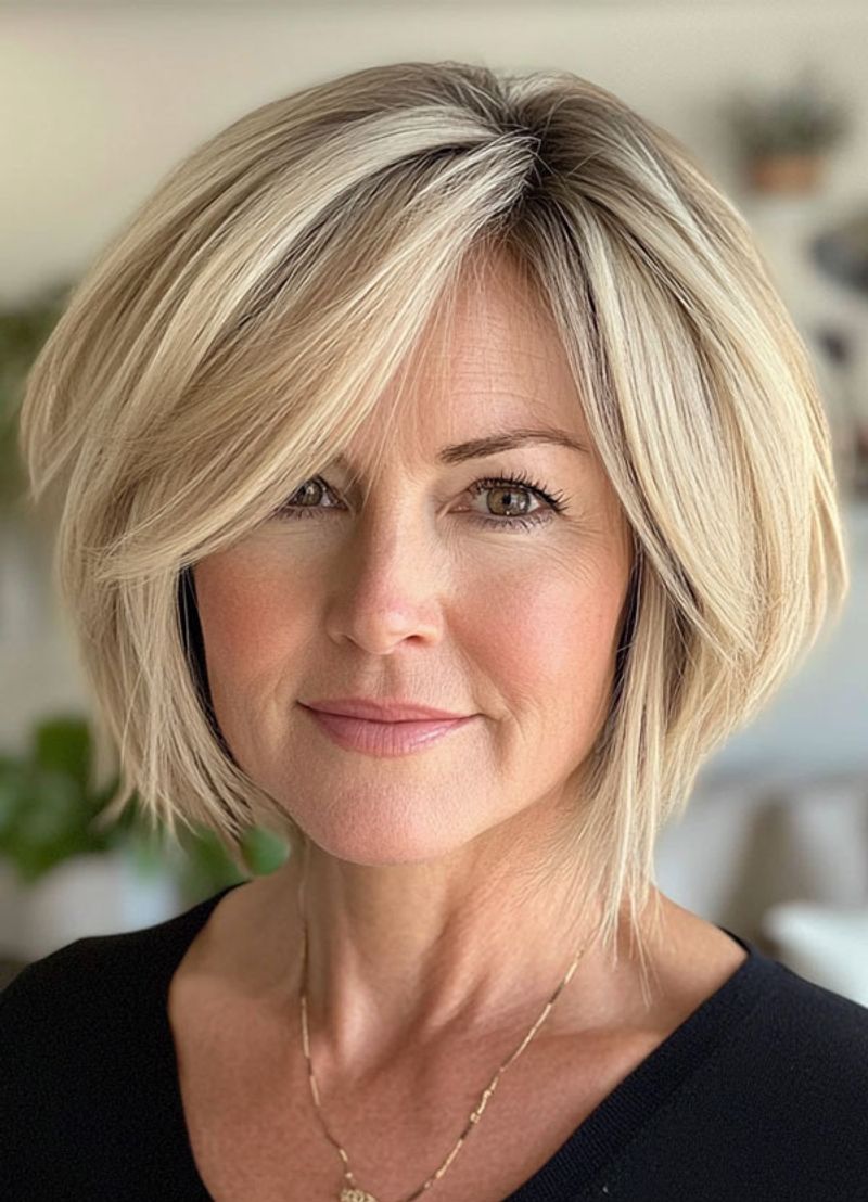 The Layered Bob with Side-Swept Bangs
