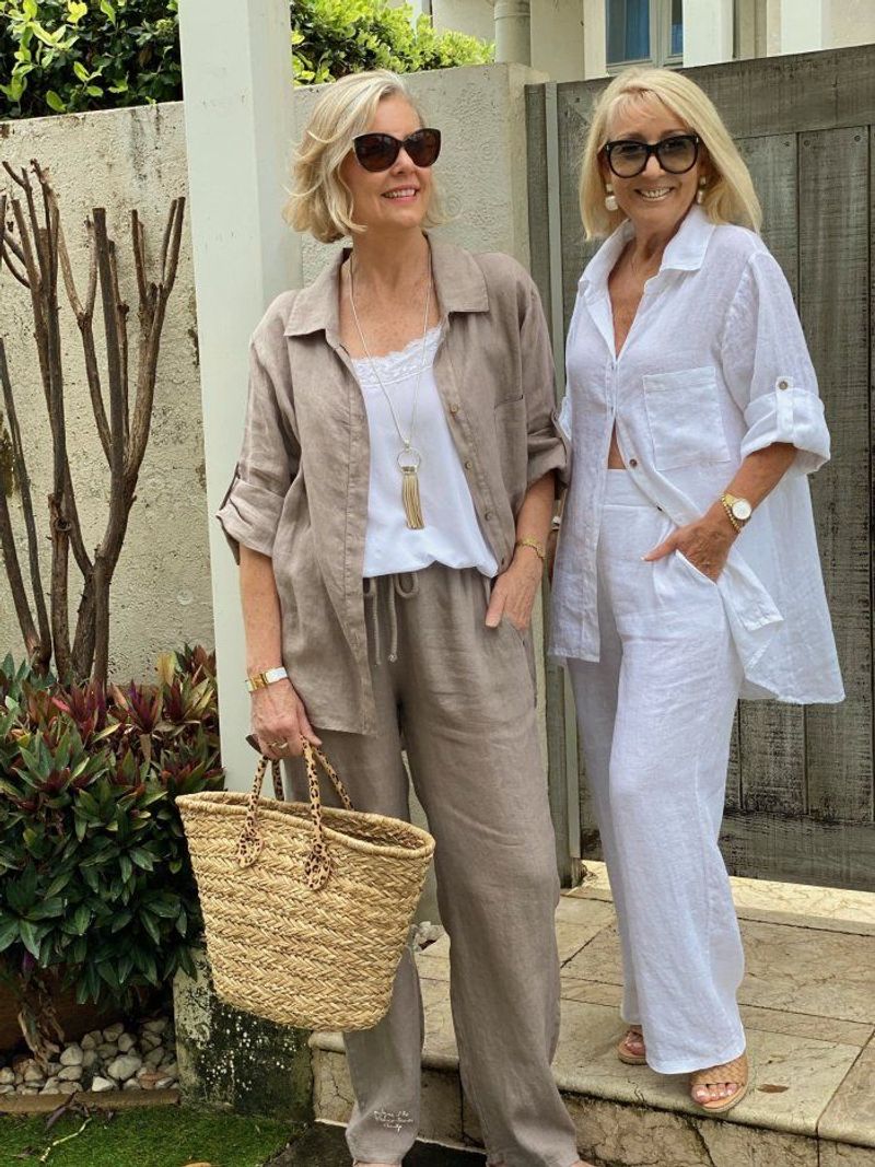 Flowy Linen Pants with Tucked Blouse
