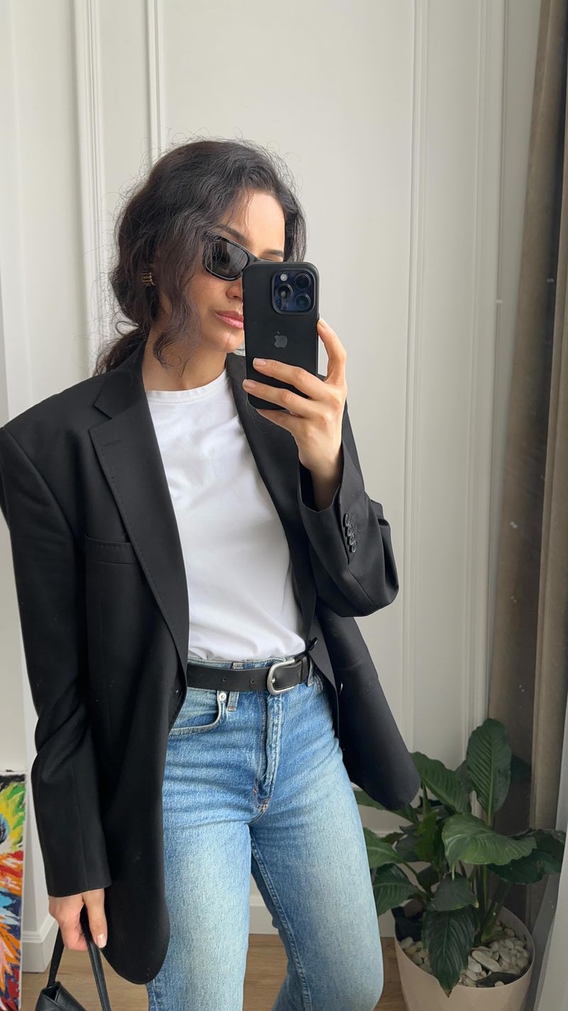 Classic White Tee and Blazer Combo