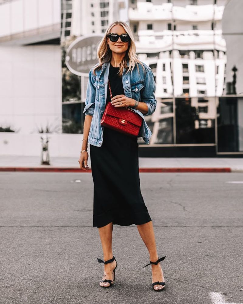Slip Skirt with Denim Jacket