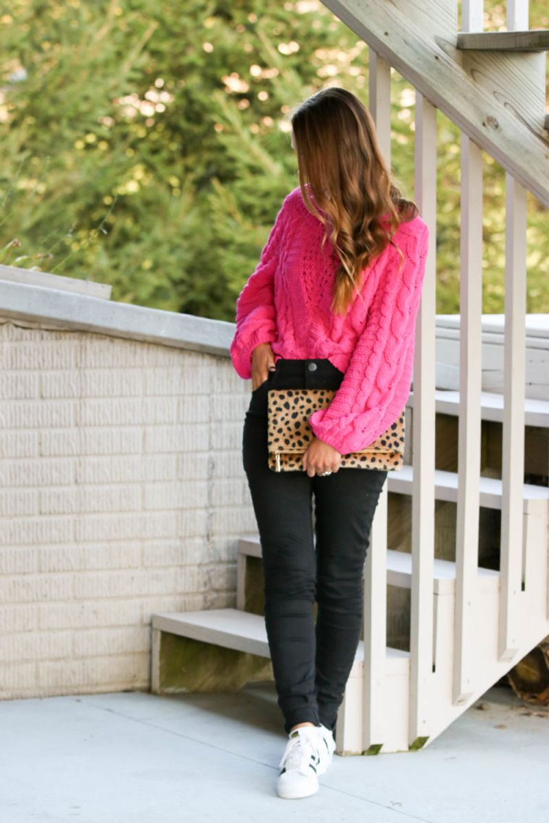 Bright Knit Sweater with White Pants