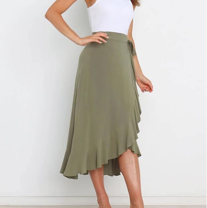 Wrap Skirt with Ruched Panels