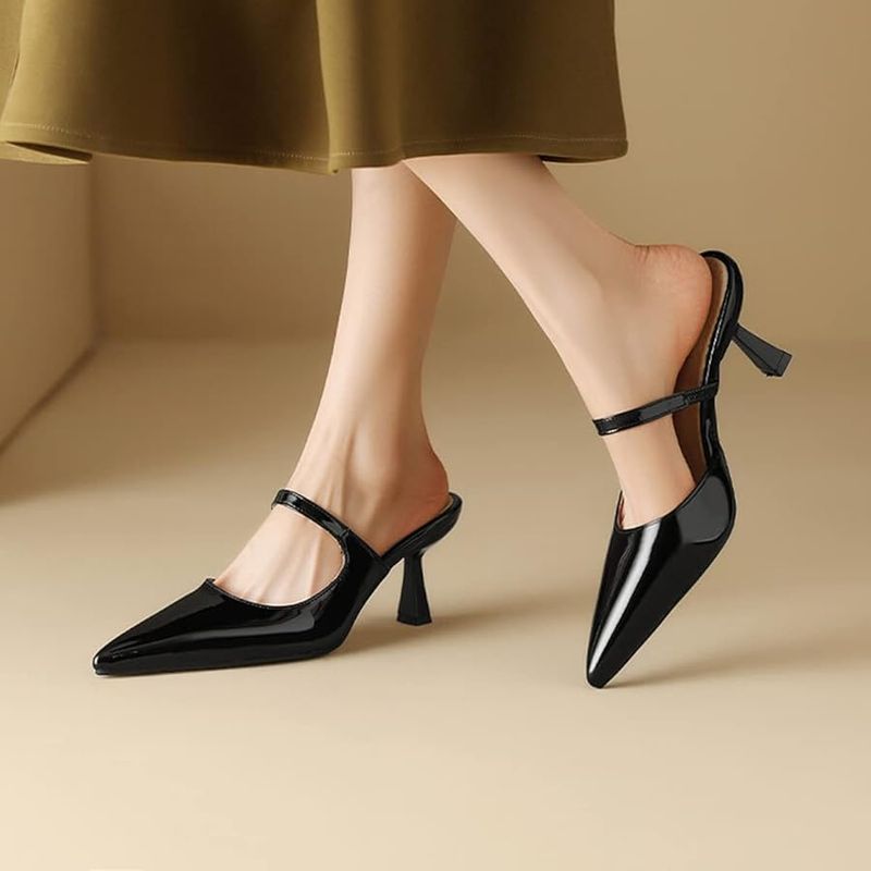 Block Heel Mules with Texture