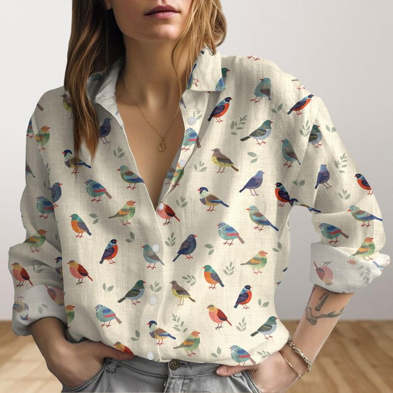 Hummingbird Print Popover Blouse