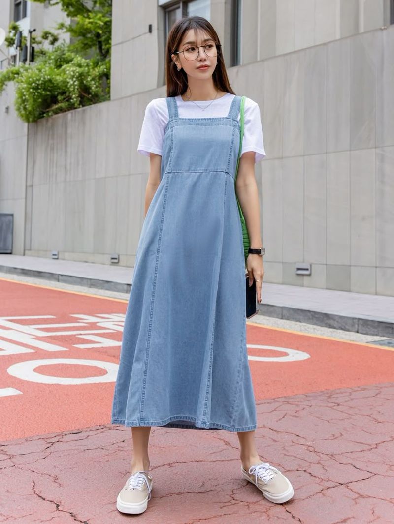Stretchy Denim Pinafore Dress