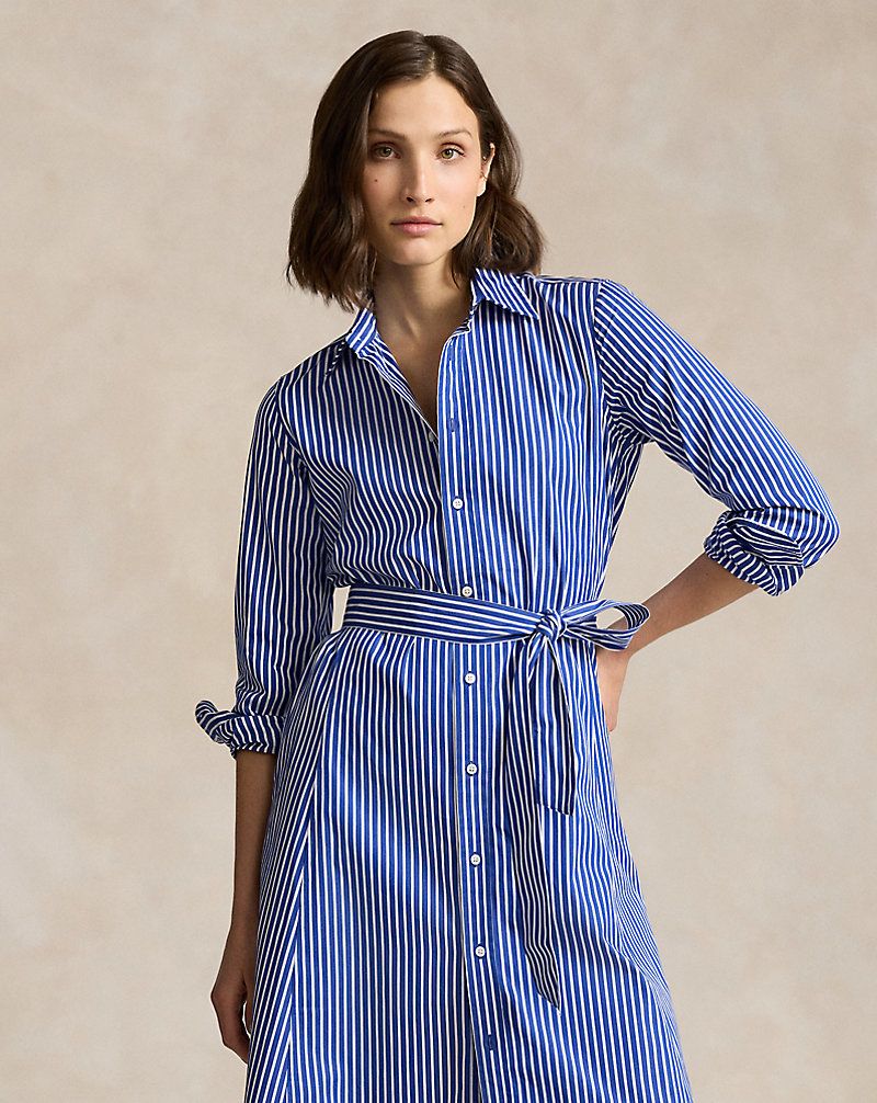 Pinstripe Shirt Dress For Business Settings