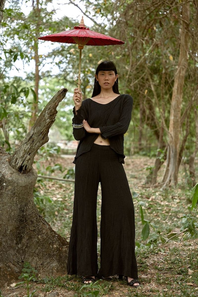 Oversized Artist Smock with Wide-Leg Crops