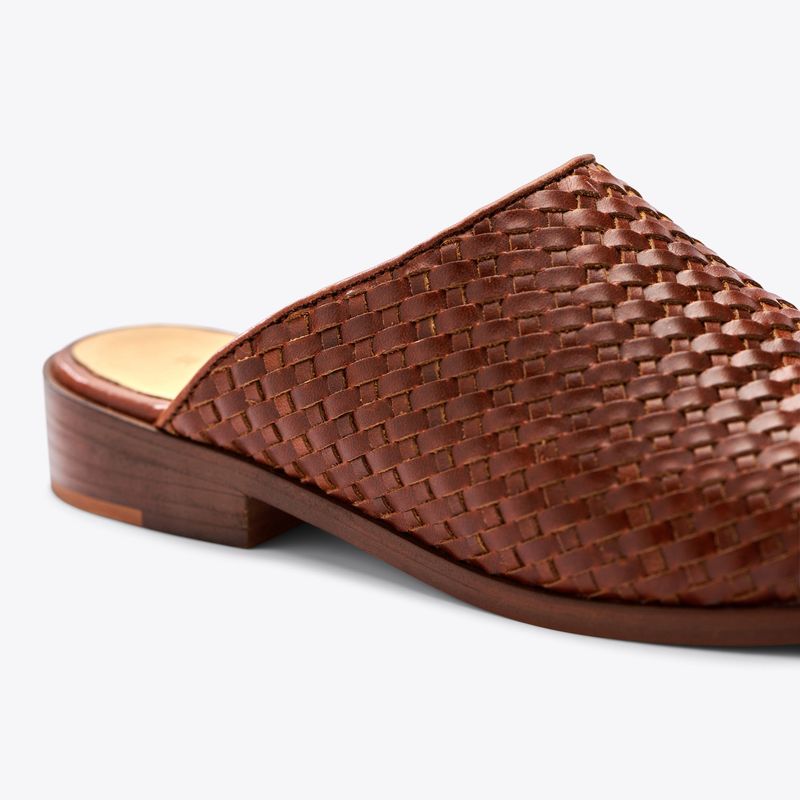 Cognac Leather Mules and Woven Hobo Bag