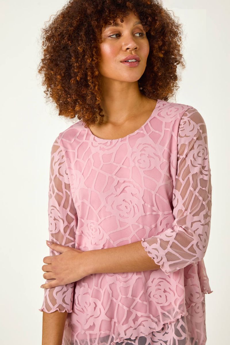 Rose Garden Chiffon Overlay Top