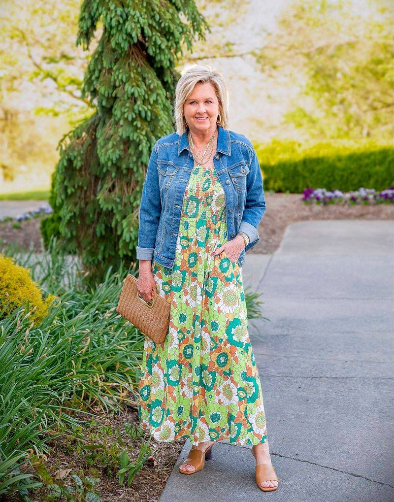 Classic Denim Jacket with Floral Dress