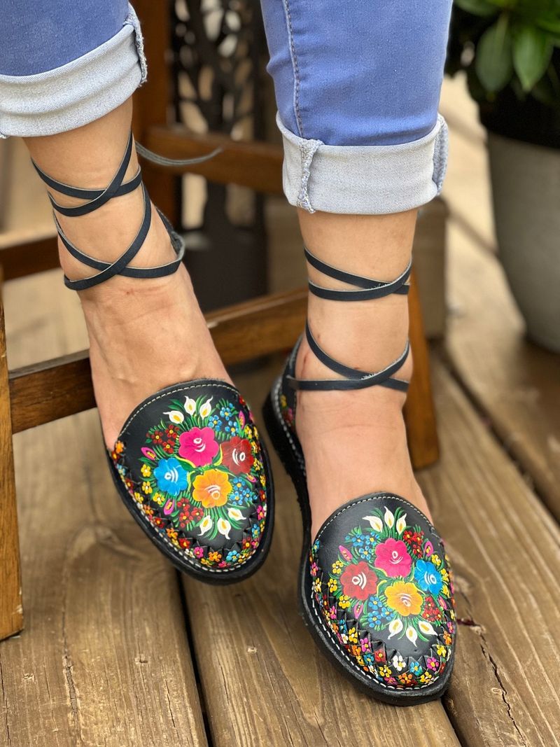 Hand-Painted Artisanal Sandals With Raw Denim