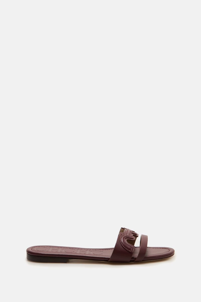 Burgundy Leather Slides
