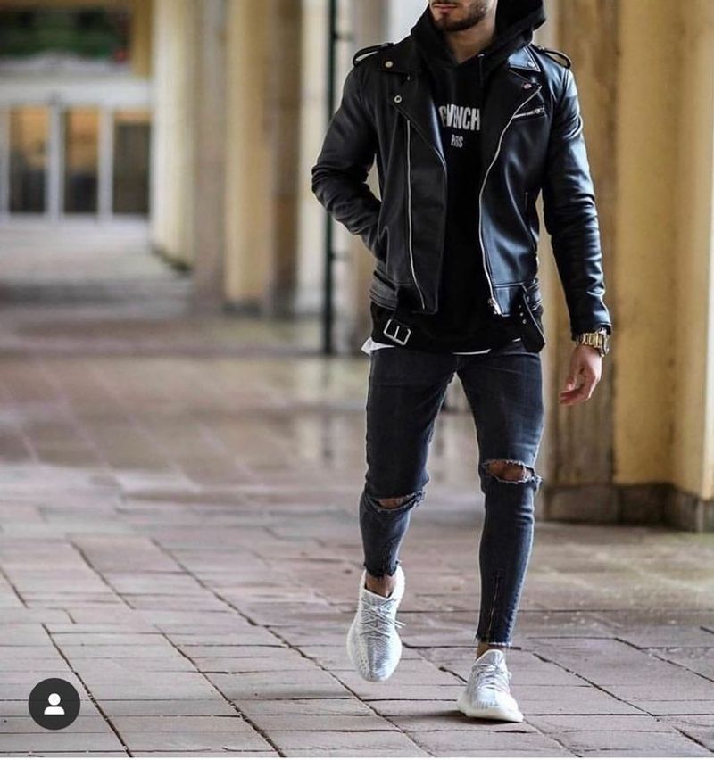 Leather Jacket and Graphic Tee Edgy Look
