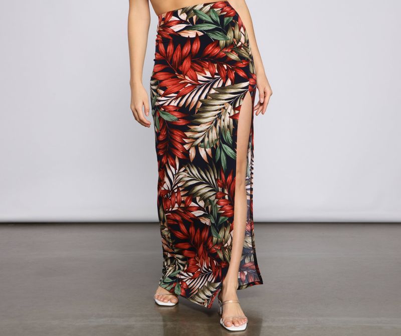 Tropical Print Maxi Skirt