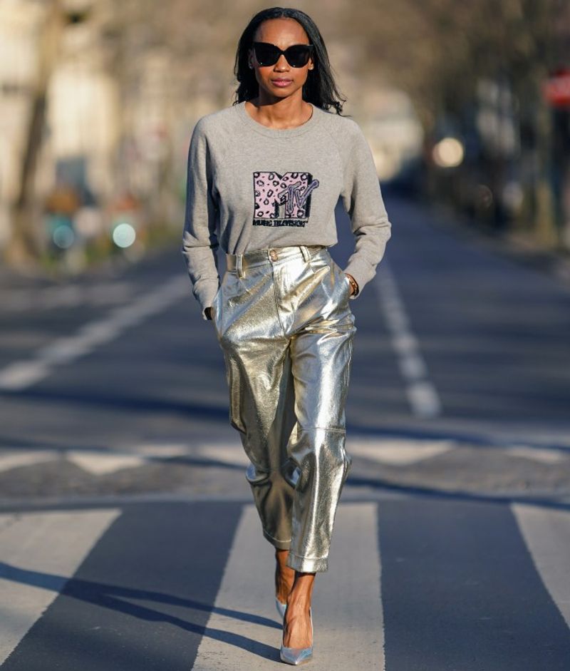 Metallic Finish Capri Pants