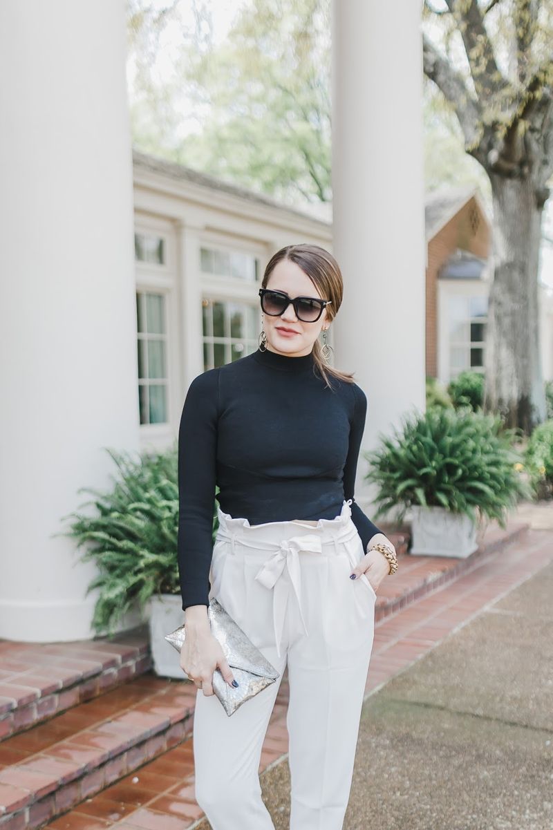 Paper-Bag Pants + Fitted Turtleneck