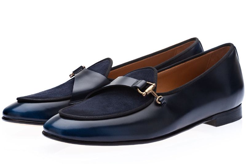 Navy Suede Loafers with Structured Tote