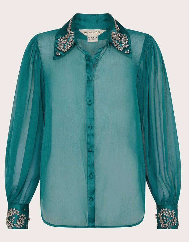 Turquoise Embellished Neckline Top