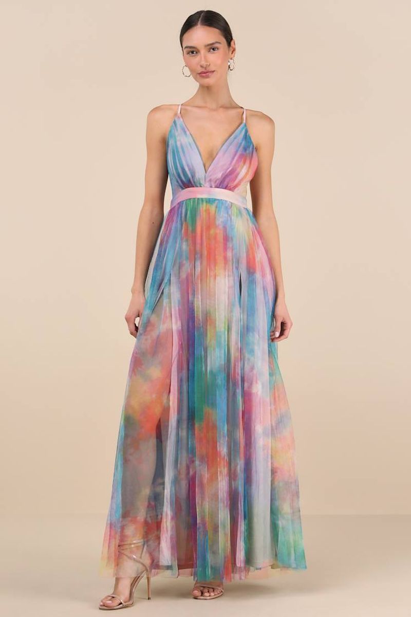 Watercolor Print Silk Dress