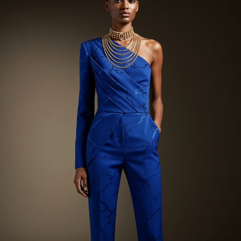 Sleek Jumpsuit with Architectural Jewelry