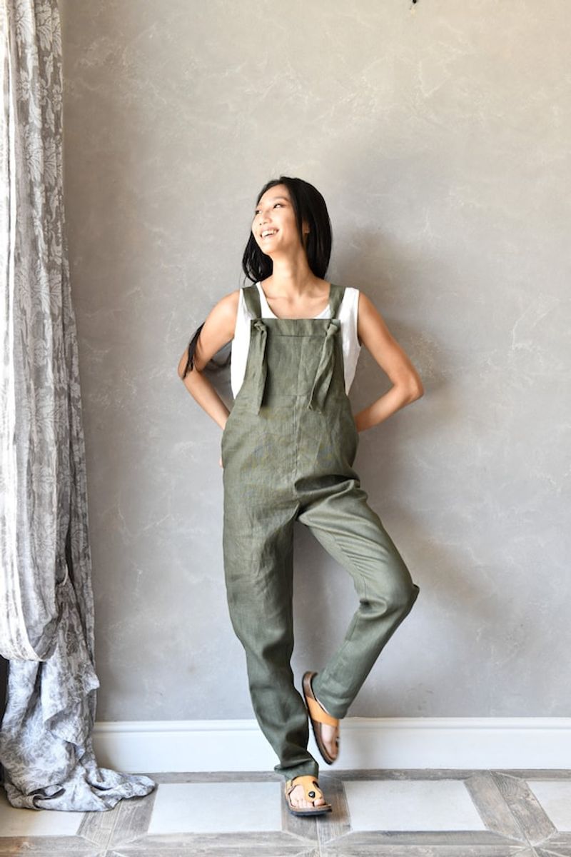 Loose Linen Overalls with Striped Tee