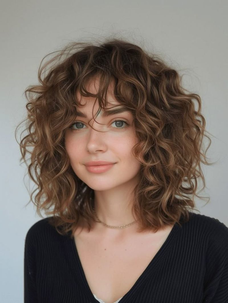 Curly Bangs With Layered Mid-Length