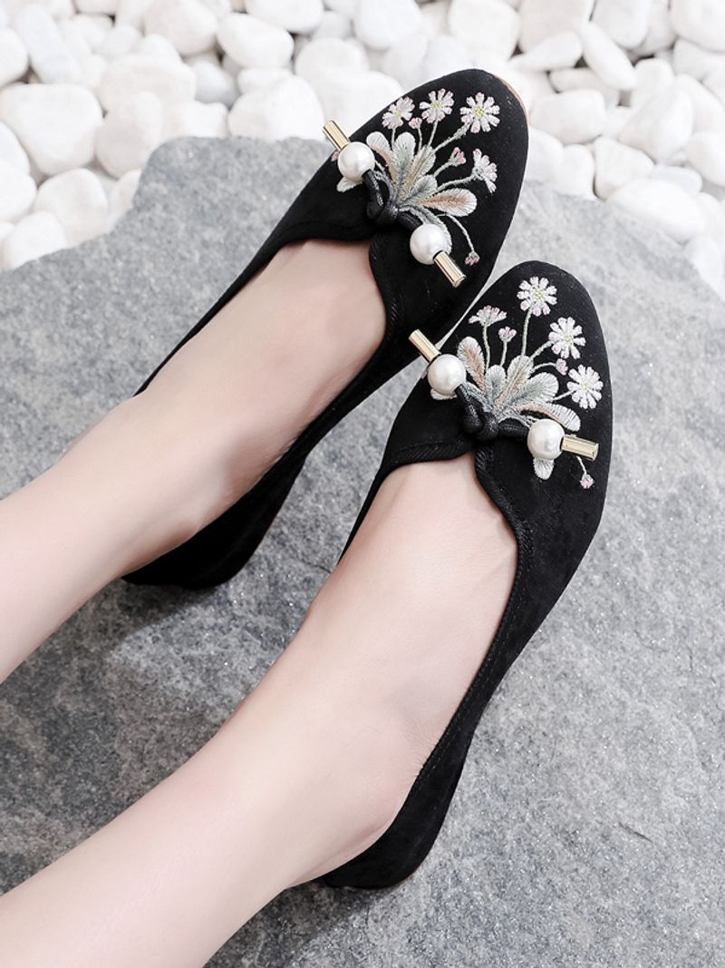 Embroidered Suede Flats