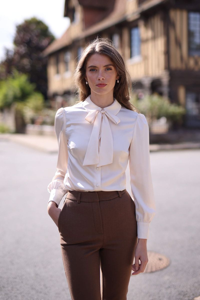 Silk Blouse & Tailored Bottoms