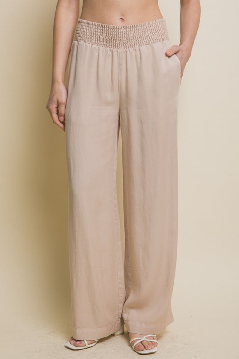 Smocked Waist Cotton Pants