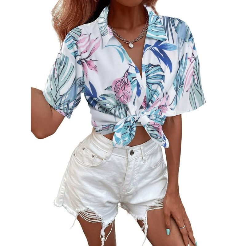 Tropical Print Cuban Collar