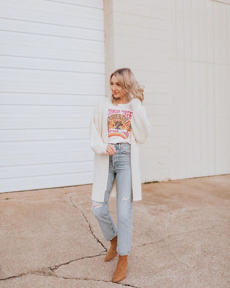 Graphic Tee and Cardigan Layers