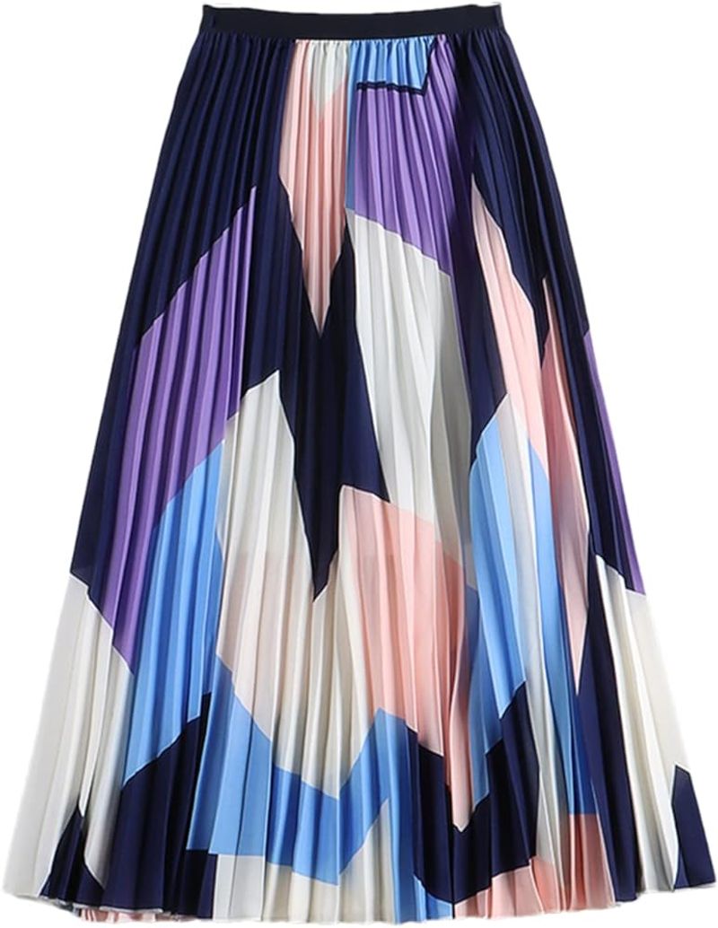 Colorblock Pleated Midi Skirt