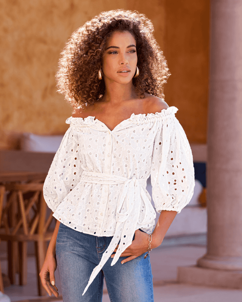 Eyelet Peplum Top: The Flirty Flatterer