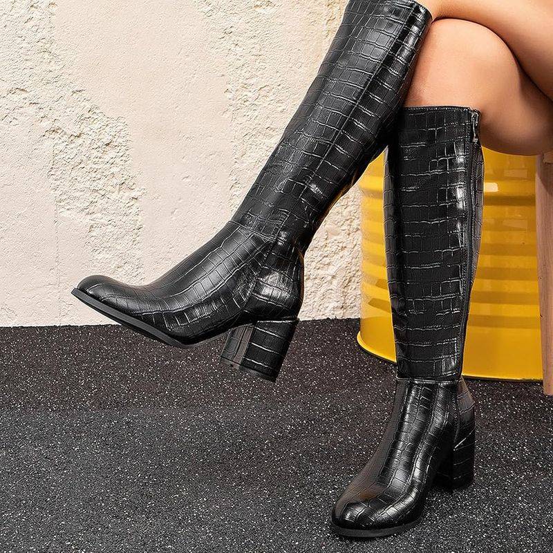 Knee-High Boots with Stacked Heels