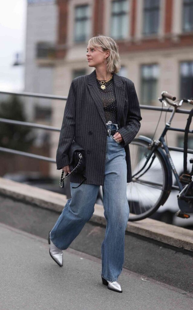 Dark Denim with Metallic Heels