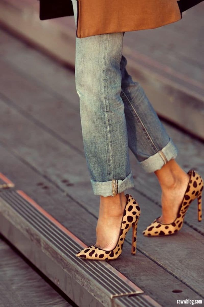 Rolled-Up Jeans and Block Heels