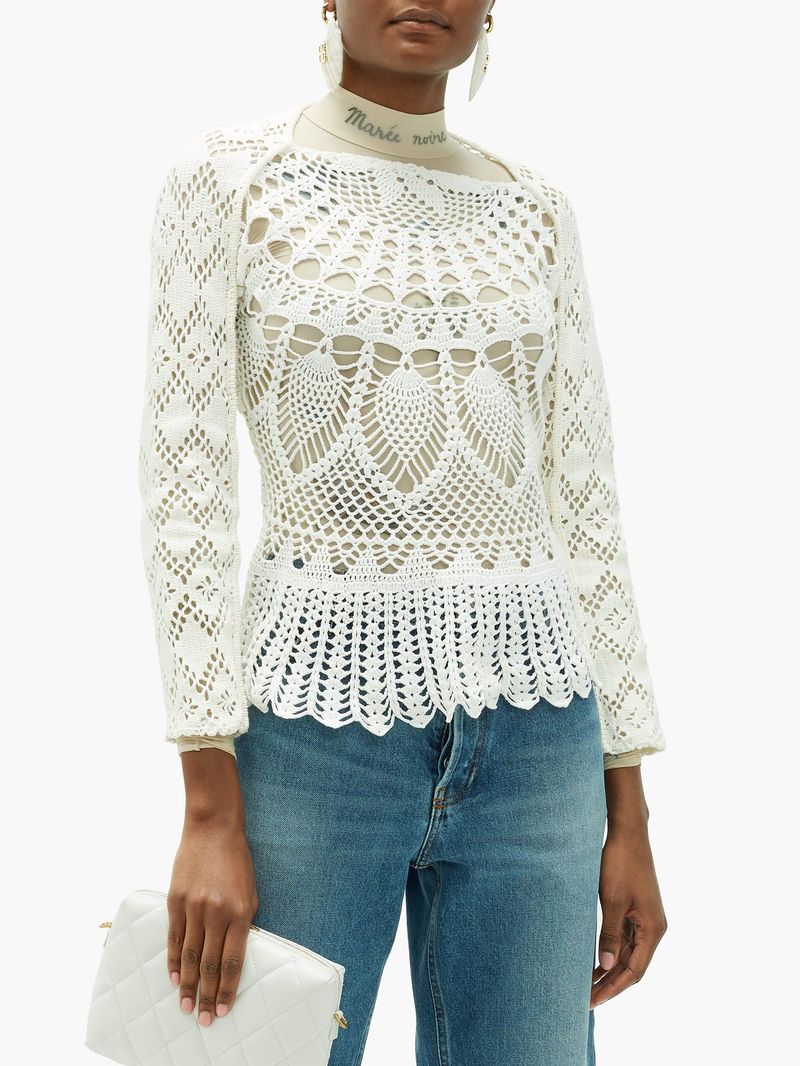 Crochet Top & High-Rise White Jeans