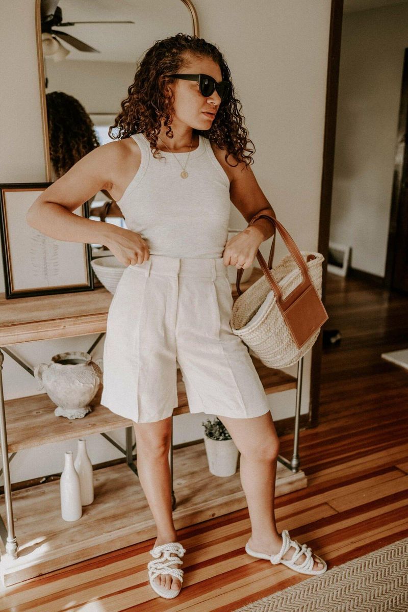 Linen Shorts with Leather Slides