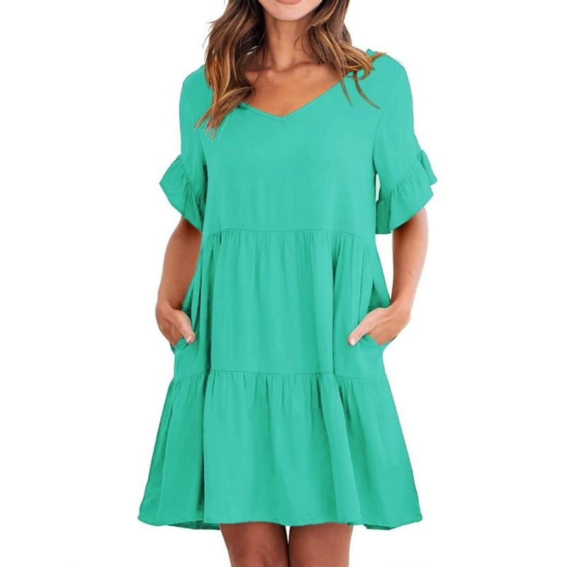 Cap Sleeve Swing Dress With Pockets