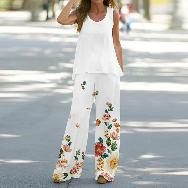 Patterned Palazzo Pants with Solid Top