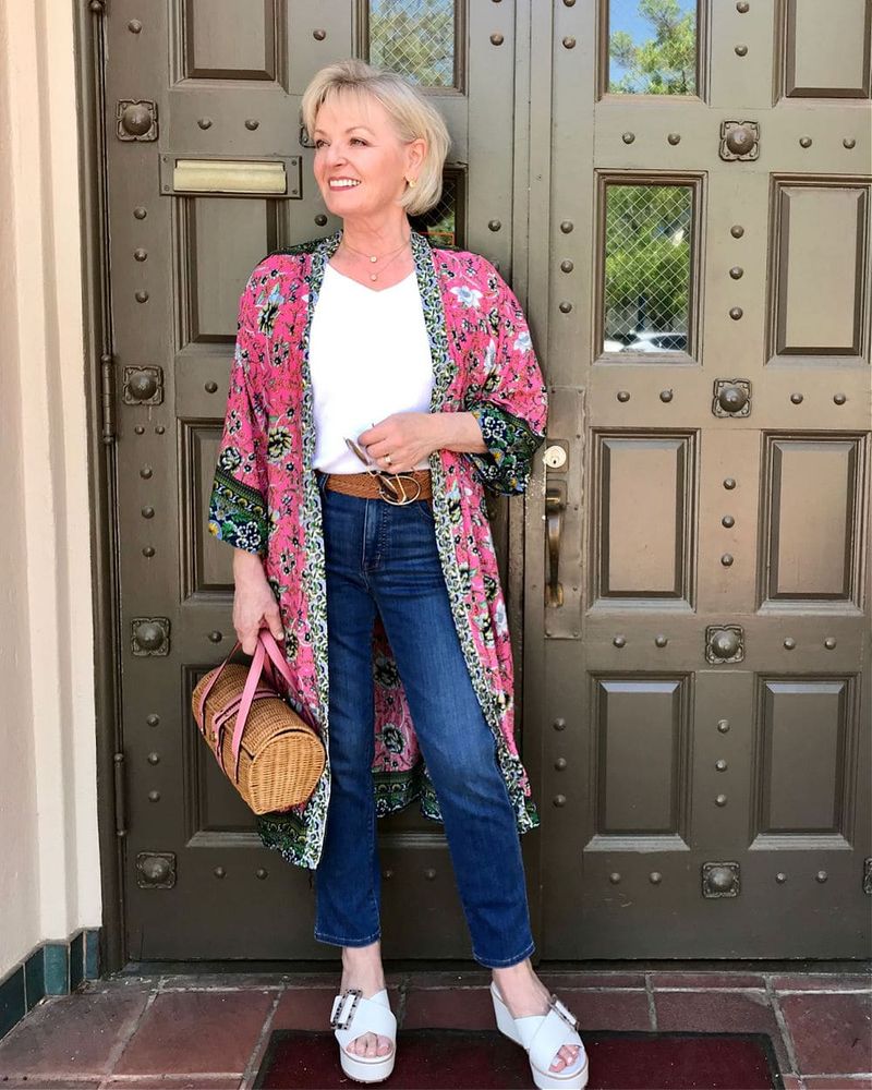 Kimono-Style Cardigan Over Simple Tank and Pants