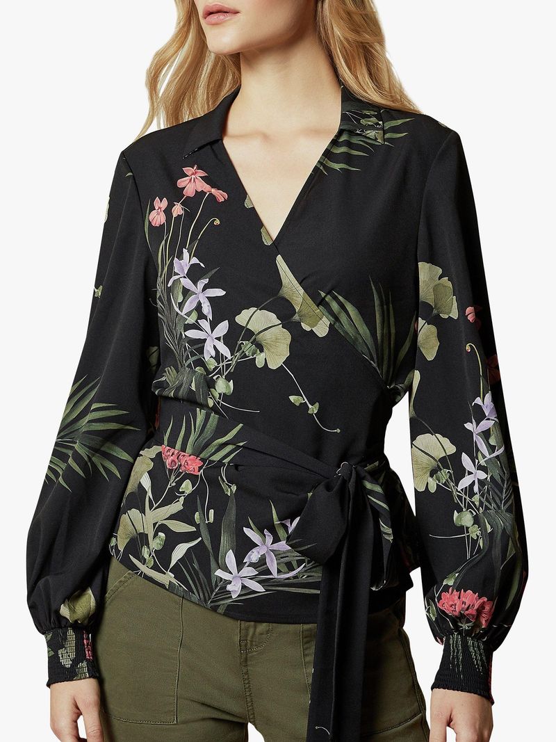 Silk-Blend Wrap Blouse