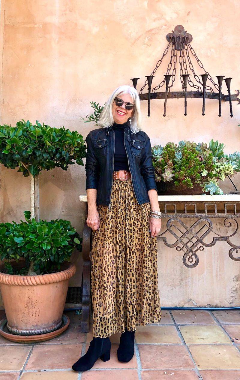 Leather Jacket with Midi Skirt