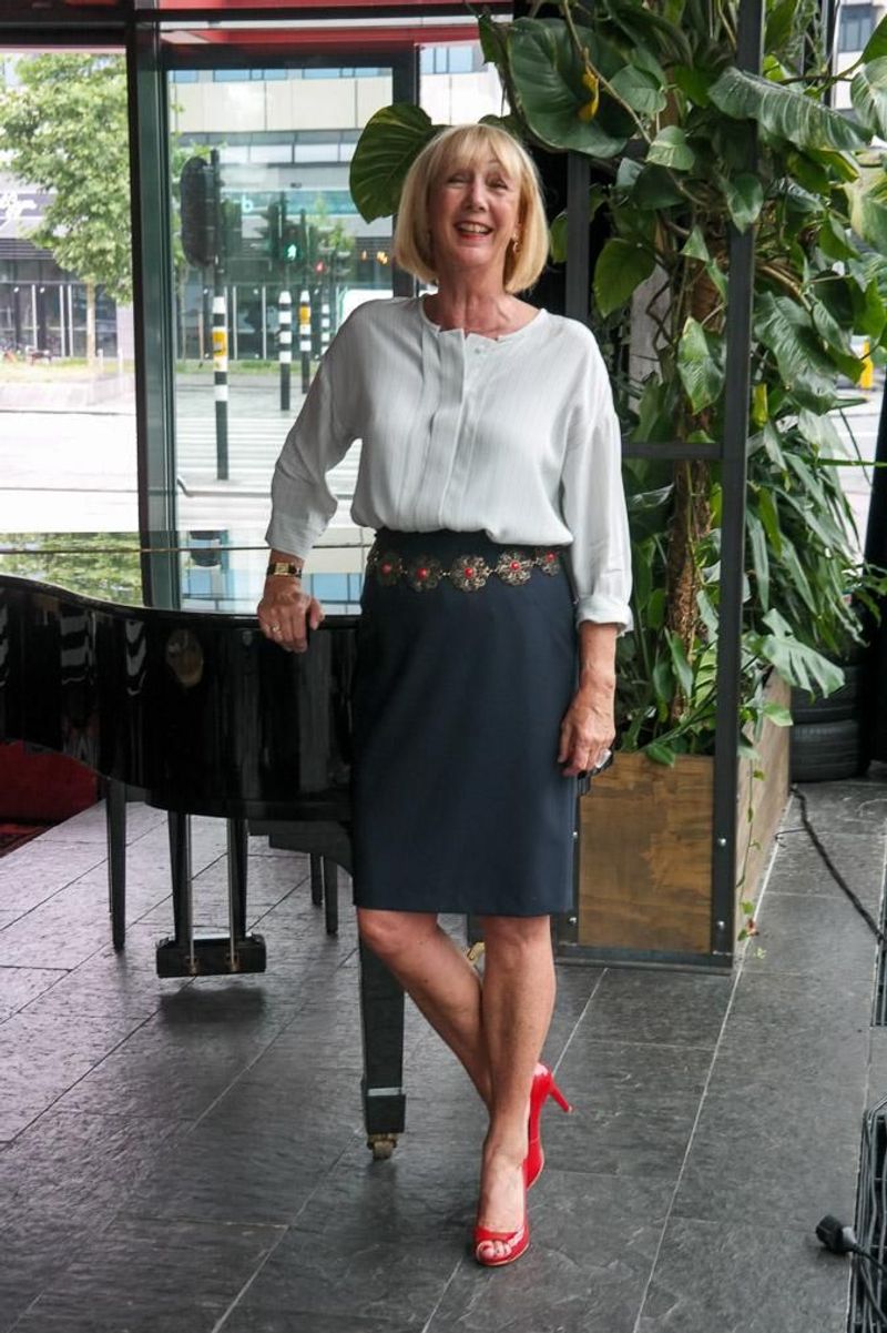 Ruffled Blouse with Pencil Skirt