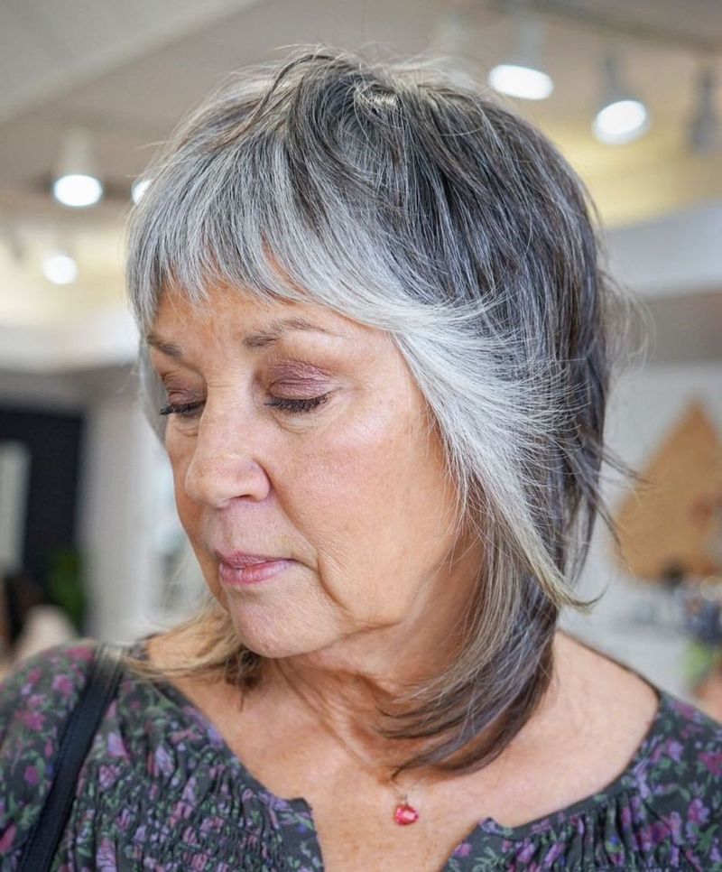 Shoulder-Length Shag With Curtain Bangs