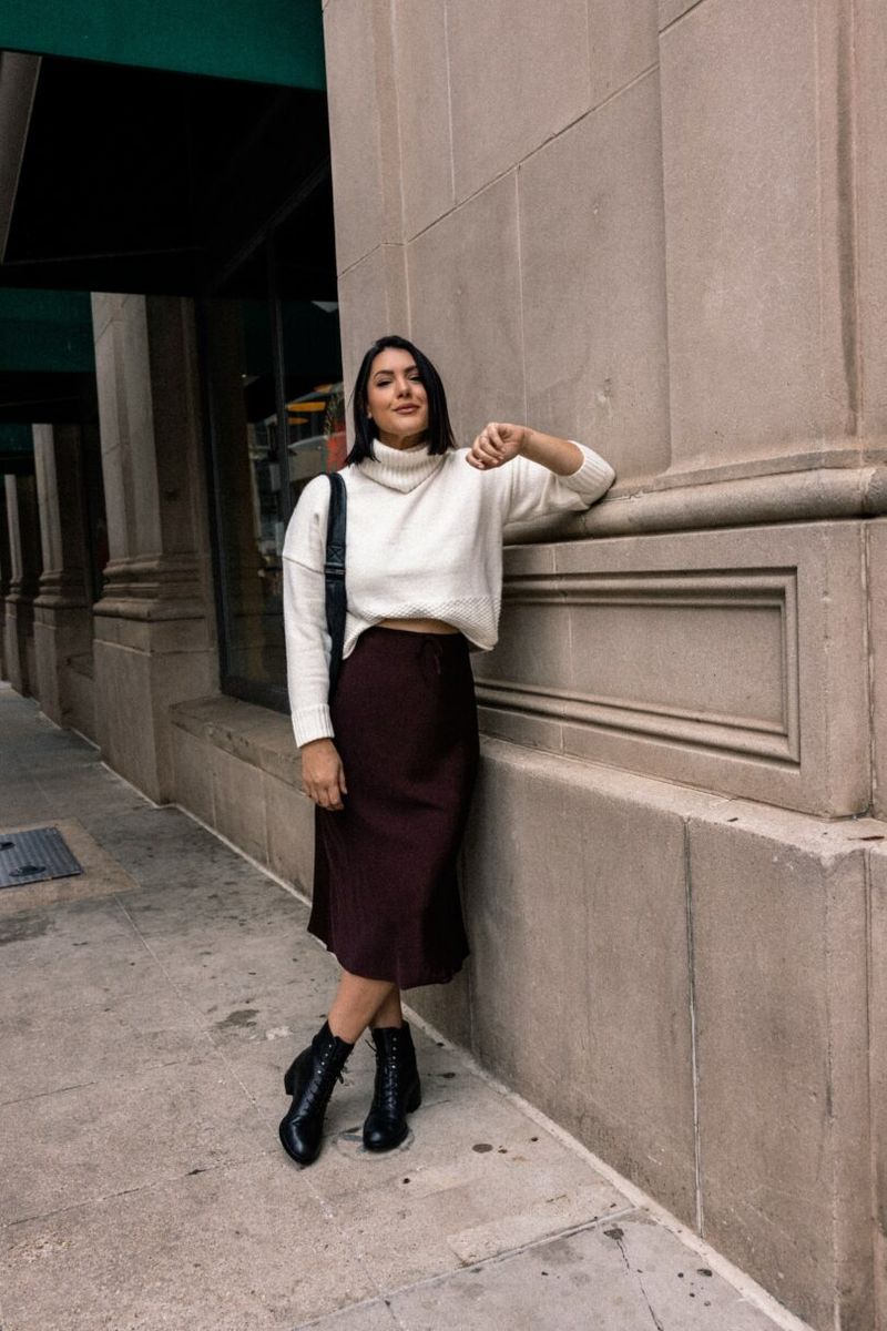 Turtleneck Sweater with Midi Skirt