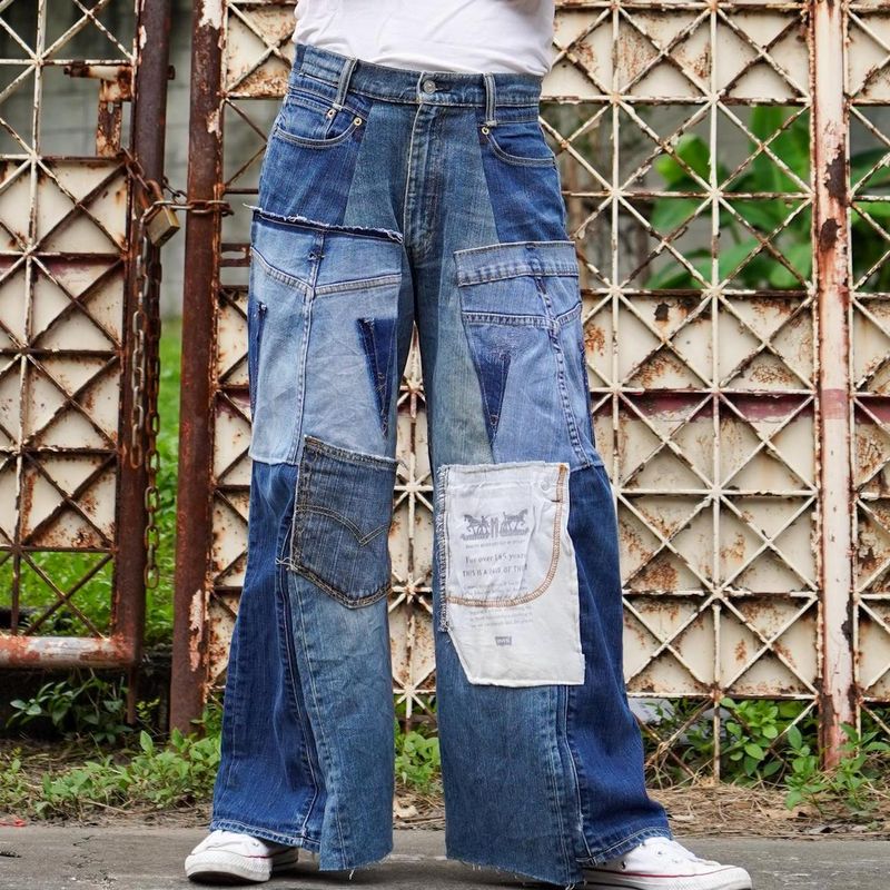 Patchwork Jeans with Gladiator Heels